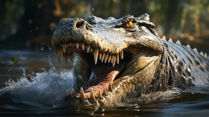 Obraz premium A large alligator in water with open mouth