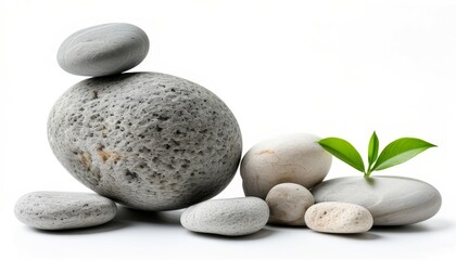 Fototapeta premium a pile of round smooth stones, next to each other on a white background