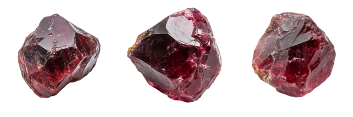 A raw garnet gemstone with rich red hues and a slightly rough texture, isolated on a transparent background