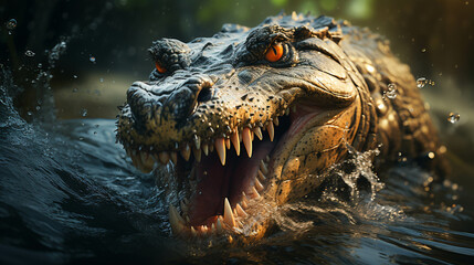 Obraz premium A large alligator in water with open mouth