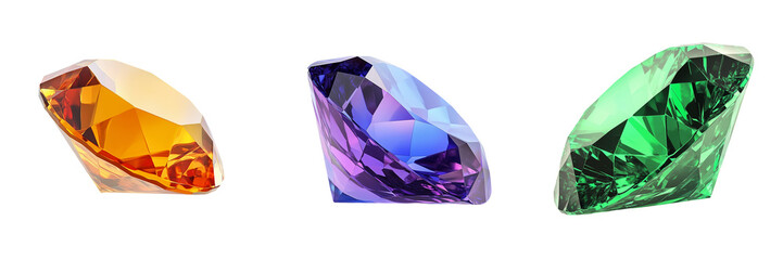 A set of precious gems isolated on transparent background