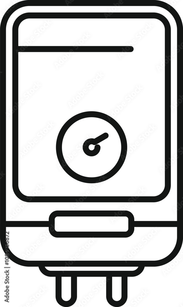 Poster simple outline icon of a boiler displaying current temperature, featuring a clock and two pipes for 