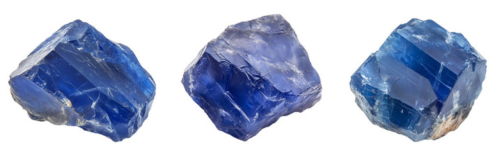 Fototapeta premium A large uncut sapphire gemstone with a rich blue hue and natural raw edges, isolated on a transparent background