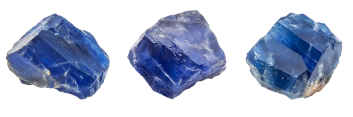 A large uncut sapphire gemstone with a rich blue hue and natural raw edges, isolated on a transparent background