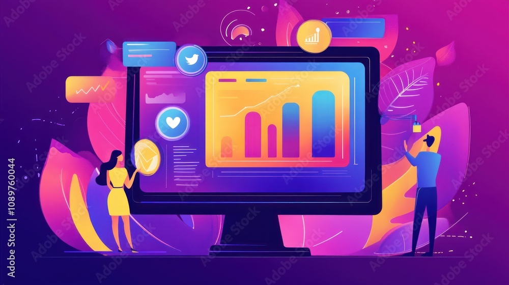 Poster digital marketing analytics growth chart shows data increase