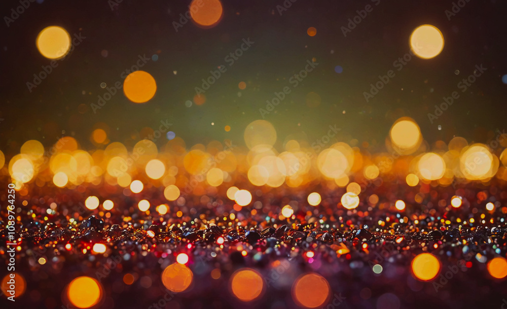 Poster A blurry image of a dark background with many small, colorful dots. The dots are scattered all over the image, creating a sense of movement and energy. Scene is lively and dynamic