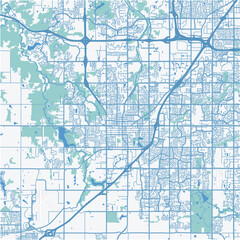 Fototapeta premium Map of Olathe in Kansas in a professional blue style. Contains layered vector with roads water, parks, etc.