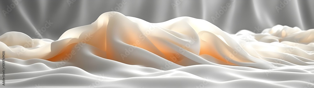 Poster an abstract surface of soft, flowing fabric with warm hues peeking through. the composition creates 