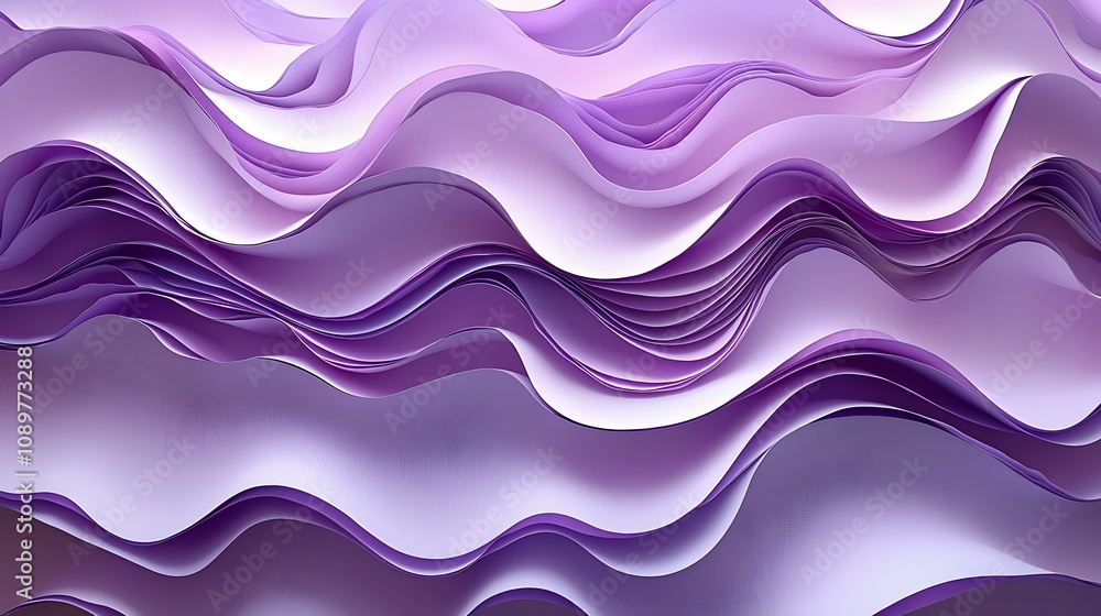 Poster a mesmerizing abstract design featuring flowing waves in soft shades of purple, creating a calming a