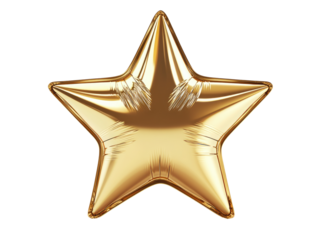 A metallic gold star-shaped balloon with a glossy surface, reflecting light and creating a luxurious and festive appearance.