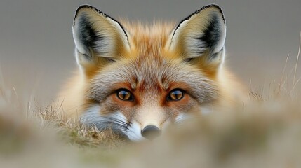 Fototapeta premium Red fox peering from tall grass.