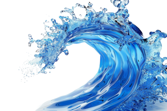 Curved blue 3D wave isolated on transparent background - Powered by Adobe