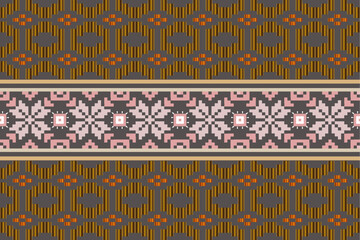 Classic western embroidery pattern, geometric shapes, seamless, damask flowers, brown background, vector illustration.