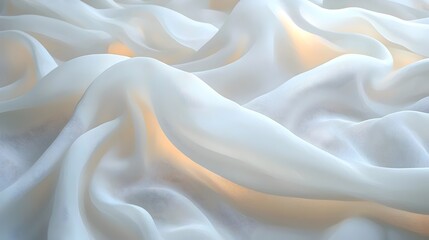 Obraz premium A close-up view of soft, flowing white fabric, creating a tranquil and serene atmosphere with gentle curves and subtle highlights that evoke a sense of calm.