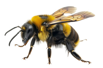 Detailed image of a carpenter bee, emphasizing its sturdy legs and distinctive flying pattern isolated on transparent background