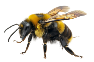 Detailed image of a carpenter bee, emphasizing its sturdy legs and distinctive flying pattern isolated on transparent background