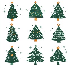 Obraz premium Colorful hand-drawn Christmas trees in festive designs and patterns.