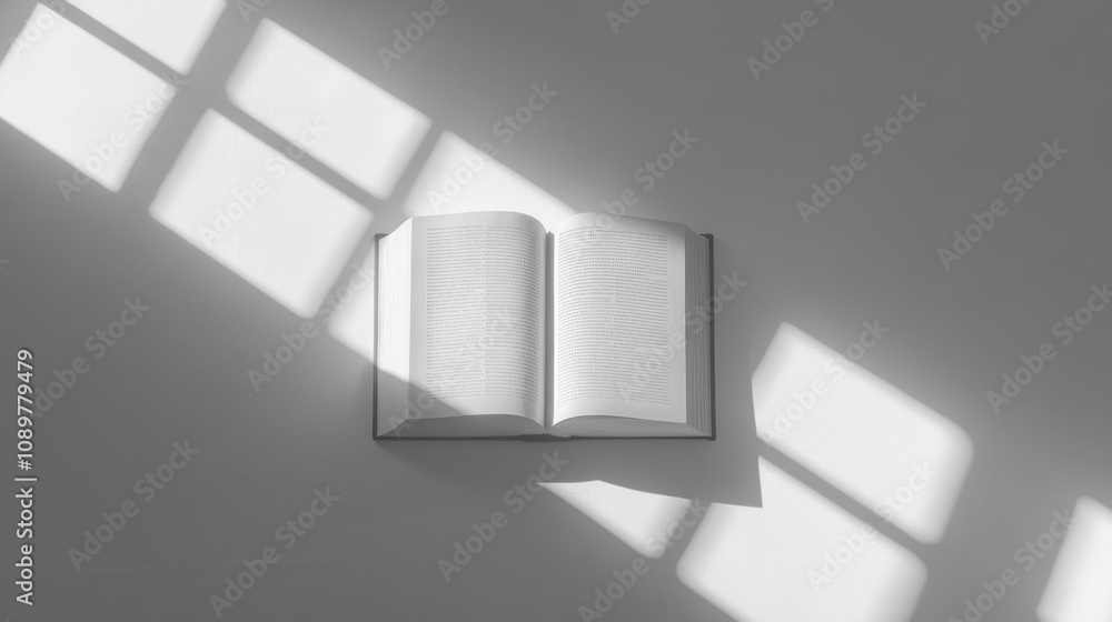 Poster Open Book Lies in Sunlight Showing Window Shadows