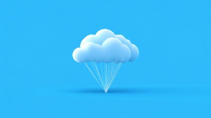 A picture shows a cloud computer network.  It symbolizes online data storage and fast data transfer.  The image uses simple lines and dots on a blue background.