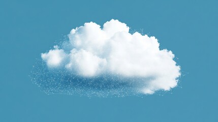 A picture shows a cloud computer network.  It symbolizes online data storage and fast data transfer.  The image uses simple lines and dots on a blue background.
