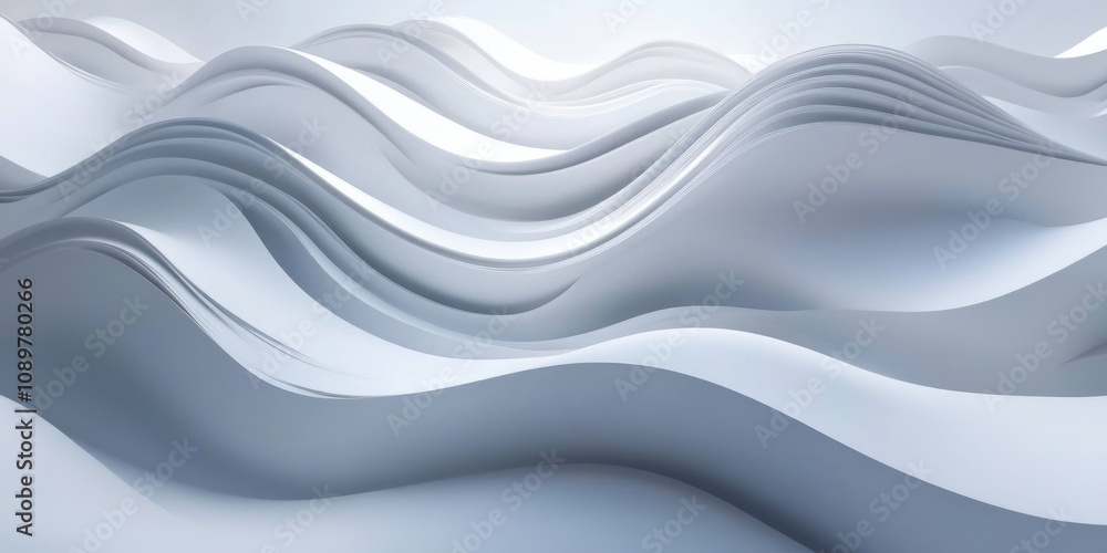 Poster three-dimensional abstract white wave: modern background with curved textures and geometric shapes