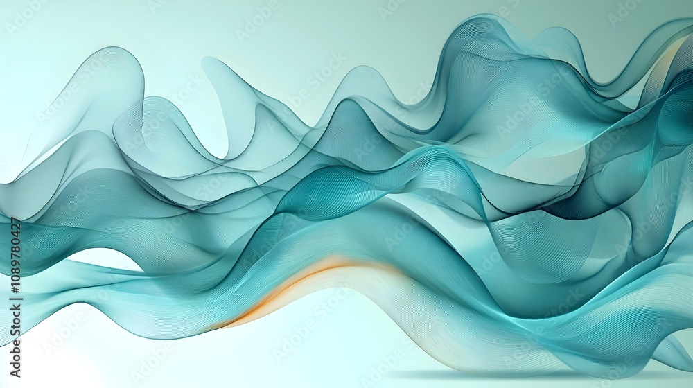 Poster an abstract wave of flowing turquoise and teal lines creates a serene and calming atmosphere, evokin