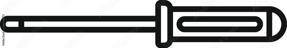 Poster simple black and white line drawing of a screwdriver with a long thin shank, ideal for reaching tigh