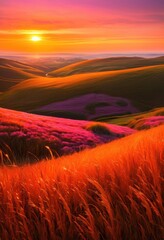 captivating sunrise over serene landscape showcasing vibrant colors illuminating beauty, nature, scenery, hills, trees, morning, sky, clouds, orange