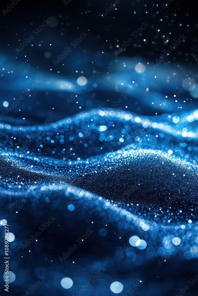Canvas Prints flowing blue waves with sparkling particles, resembling a digital ocean