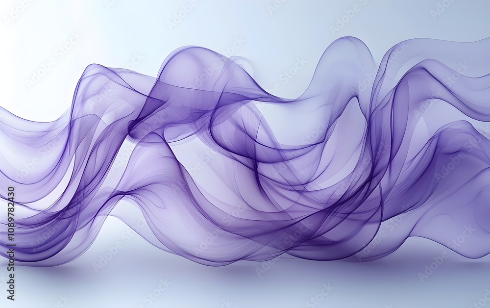 Poster an abstract composition featuring flowing purple wisps on a soft gradient background, creating a sen