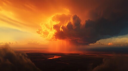 Fototapeta premium Beautiful thunderclouds with orange and clouds at the sunset.