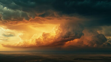 Obraz premium Beautiful thunderclouds with orange and clouds at the sunset.