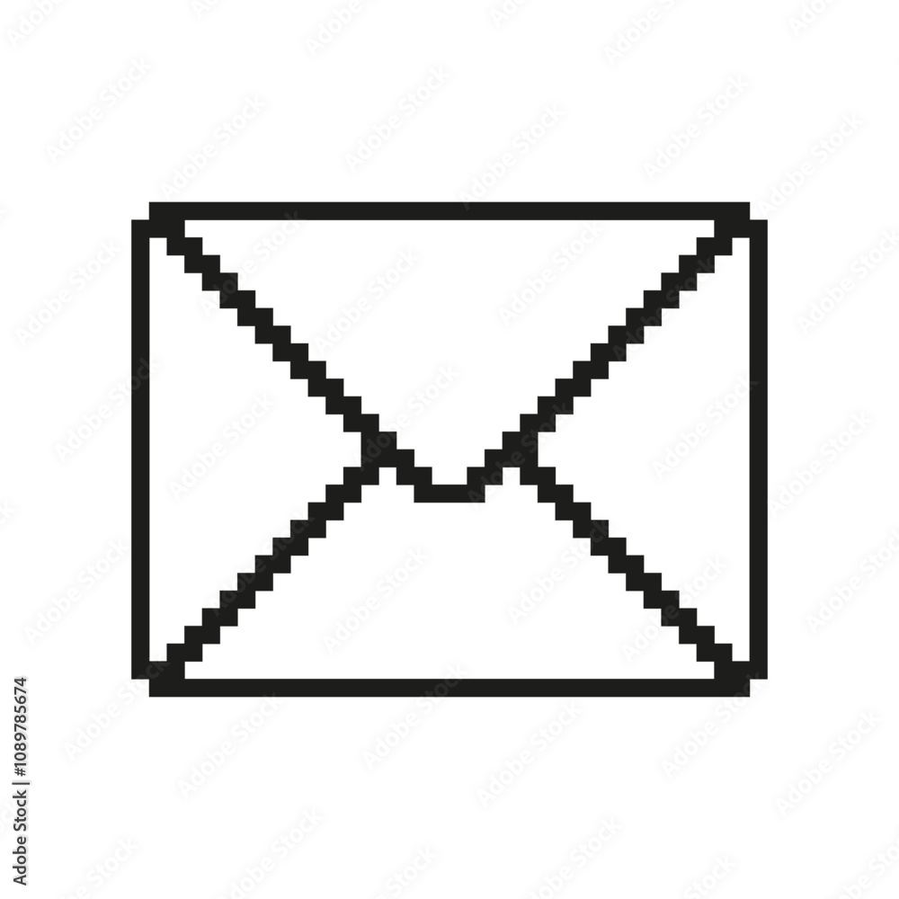 Poster pixelated envelope icon. email and communication symbol in pixel art style. messaging and email in d