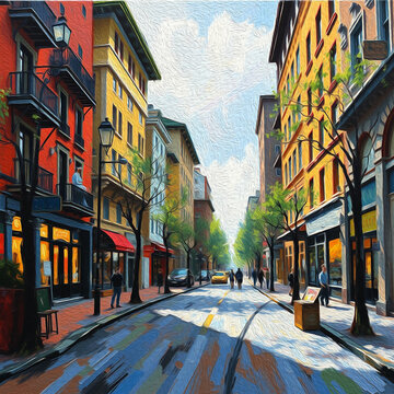 City Architecture. Oil painting. Printable pattern for wall decorations