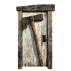 Wooden door with decorative ax