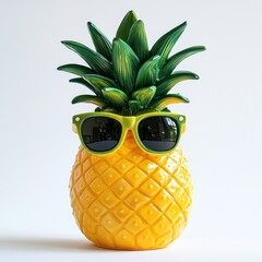 A Pineapple Wearing Sunglasses Against A White Background