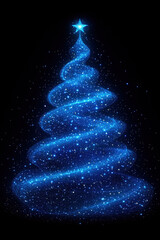 A festive and minimalist Christmas tree illustration, featuring a blue silhouette made of sparkling stars against a dark background. Perfect for greeting cards, invitations, or social media posts.