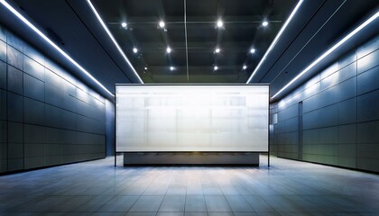 Obraz premium Blank exhibition presswall in empty modern hall with lighting. 3D Rendering
