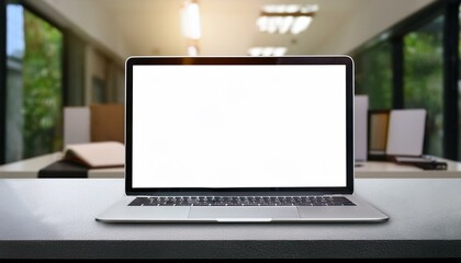 Fototapeta premium Blank white mock up screen of modern laptop