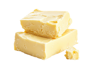 Homemade butter blocks on a white background