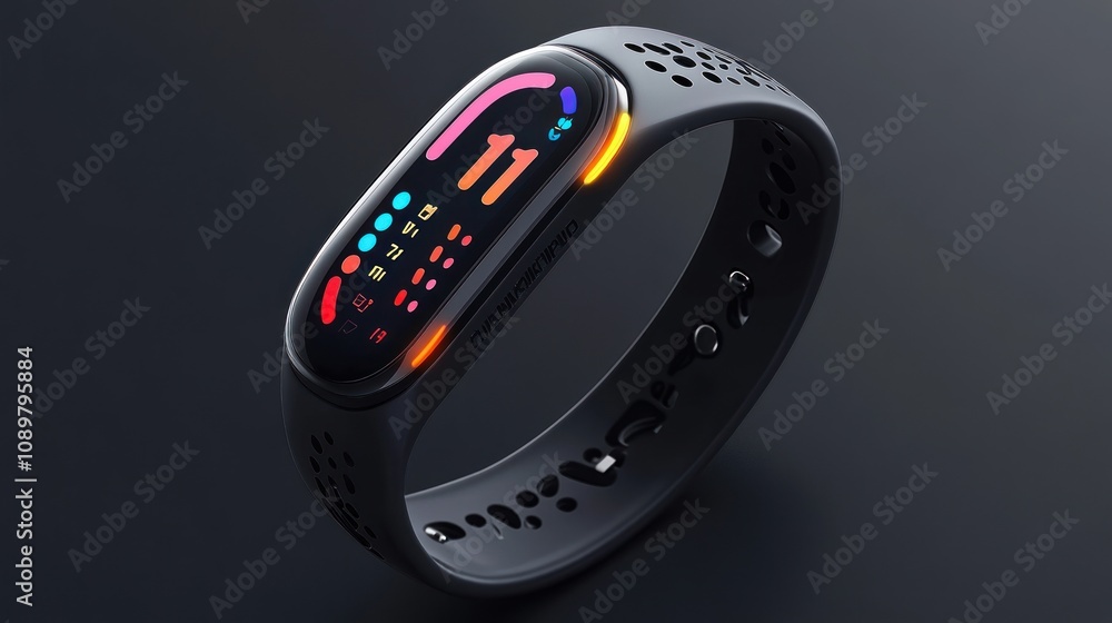Poster sleek modern fitness tracker wristband displaying time and data