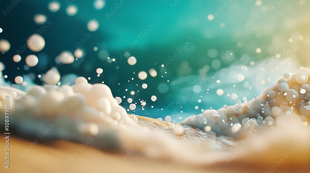Poster a picture of a water and sandy beach with a fuzzy background showing both elements clearly