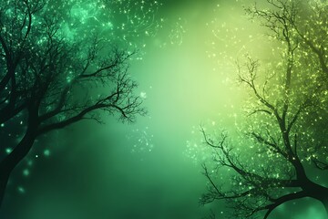 Fototapeta premium Emerald green gradient background with abstract glowing tree shapes