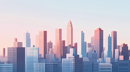 Obraz premium Detailed city skyline illustration depicting urban buildings and architecture against a minimalist background. Urban Rooftop Skyline. Illustration