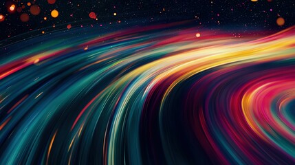 Obraz premium The image features a vibrant swirl in black against the backdrop of four colored circles - red, yellow, blue, and green