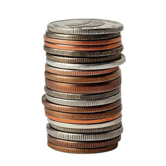 Stacked coins showing diverse currency values