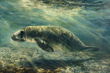 Obraz premium A manatee is swimming in the ocean