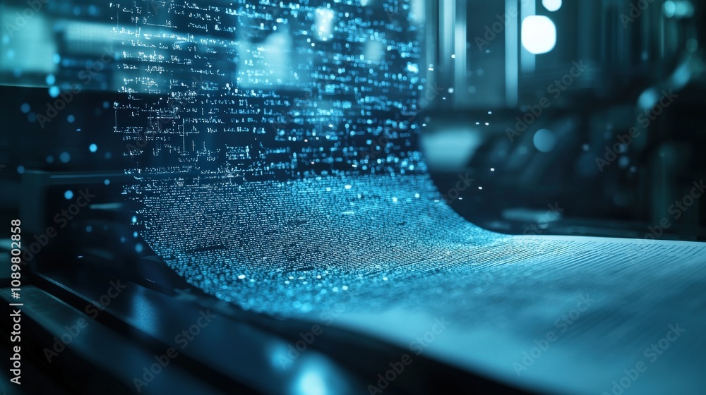 Poster digital data flowing from a printed page