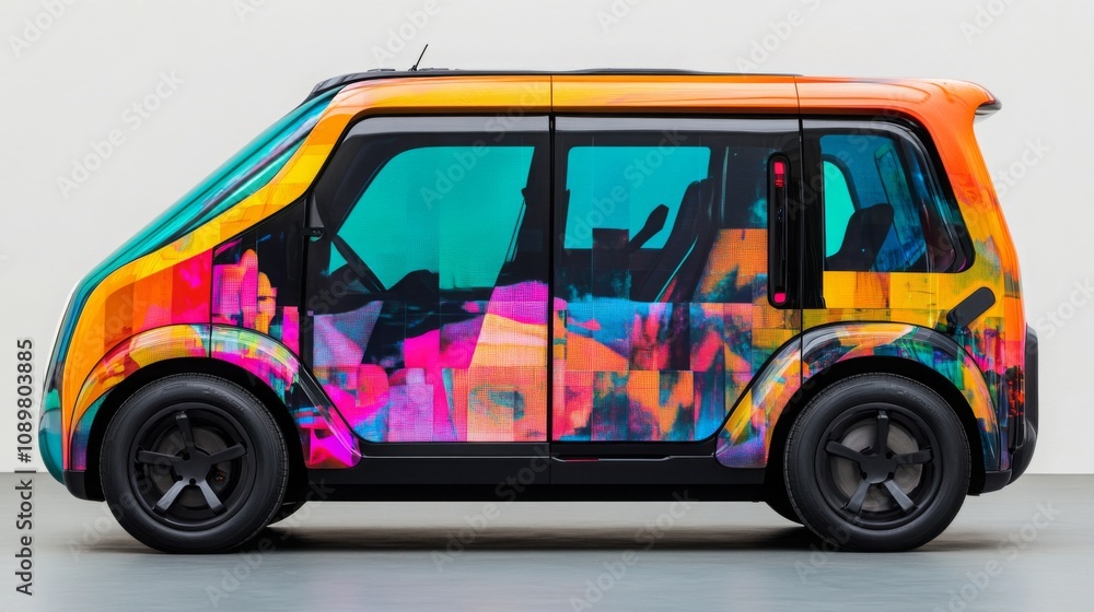 Leinwandbilder this electric vehicle features a striking exterior design adorned with an array of vivid colors and 