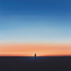 Serene Silhouette: A lone figure against a stunning gradient sky at dusk, perfect for relaxation themes and inspirational content.